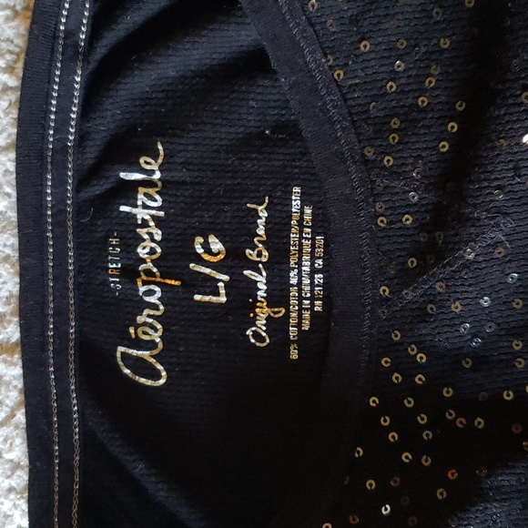 Aeropostale Sequin Sparkle Original Cotton Blend Long Sleeve Waffle Knit Tee - Picture 4 of 8